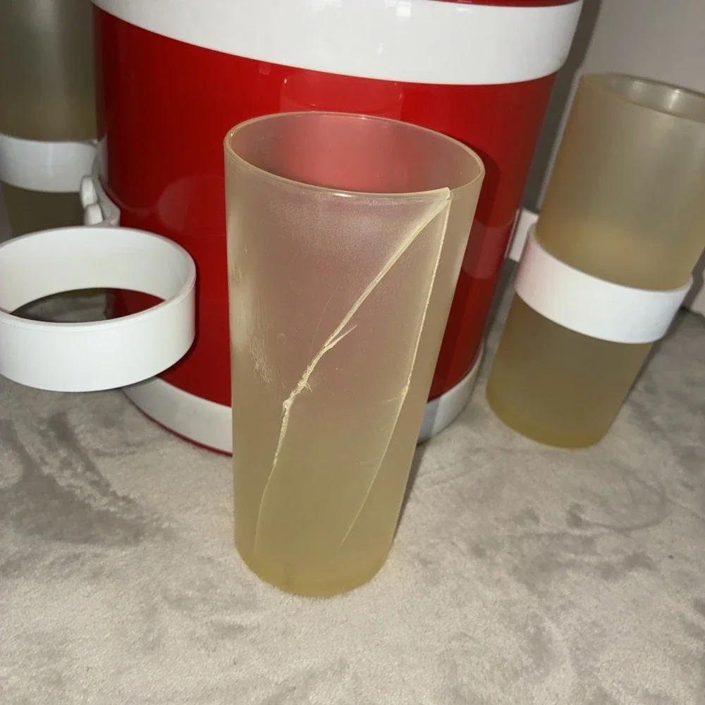 Shelton Ware Ice Bucket Cup Holders Red White Durlane Cups Vintage *flaws